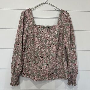 Mellowday long sleeve square neck floral print blouse size M